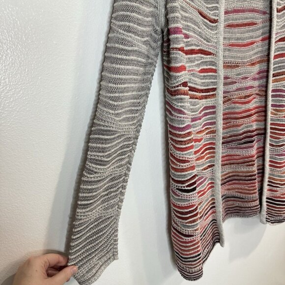 Vintage 90s Y2K Nic + Zoe Sweater Cardigan S Open Front Knit Artsy Gray Red - Picture 5 of 10